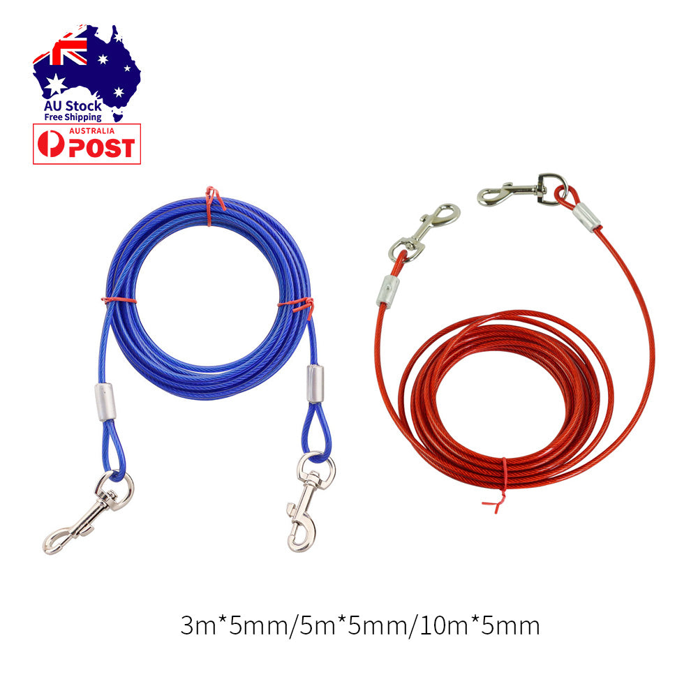 5M Dog Tie Out Cable Leash Lead Tangle Free Outdoor Yard Walking Runing