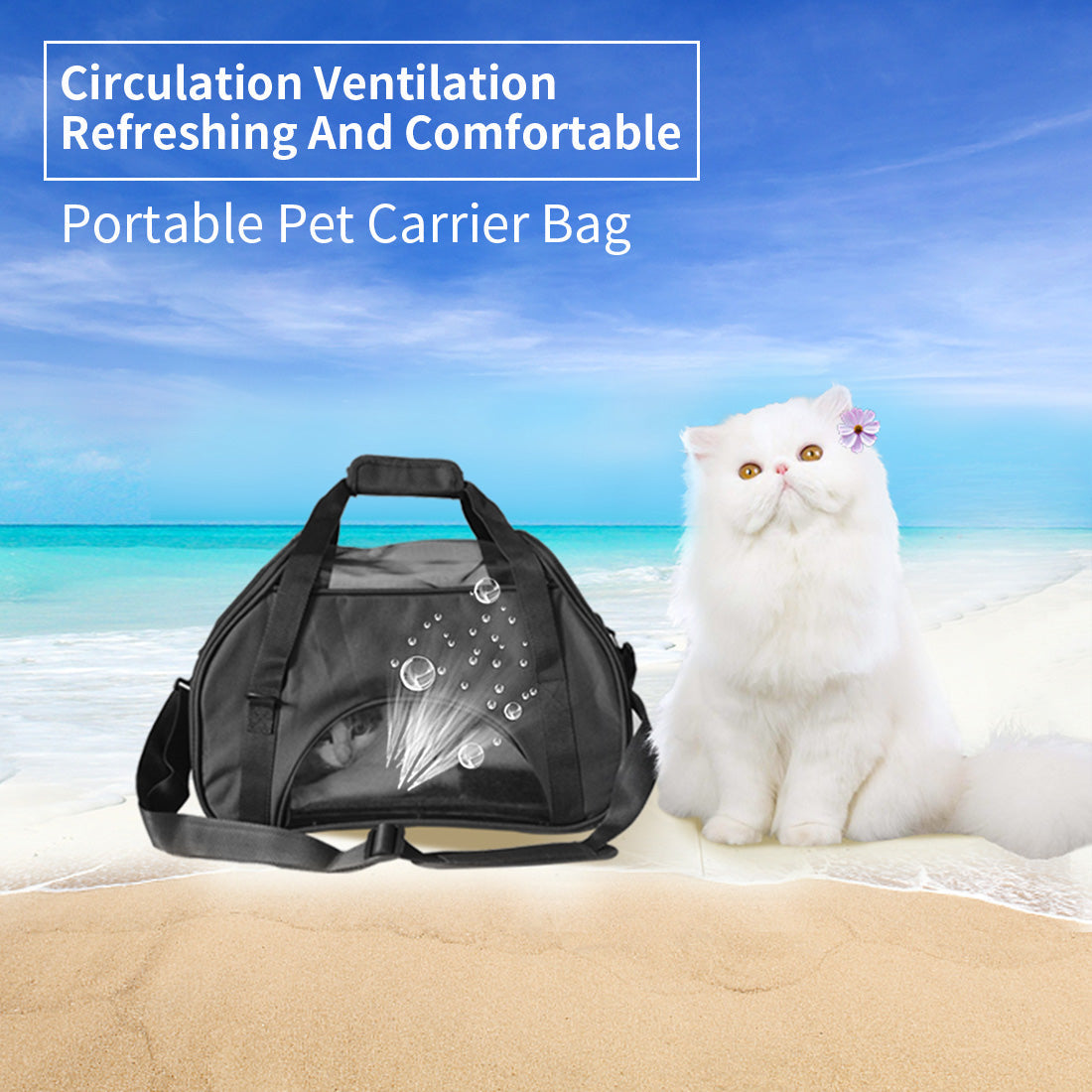 Ondoing Black Portable Pet Carrier Tote Travel Bag Kennel Soft Dog Crate Cage Outdoor